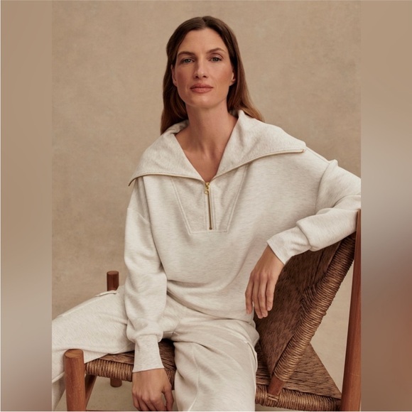 Varley Larson Ivory Marl Half-Zip Sweater - Picture 2 of 16